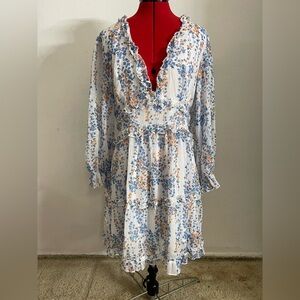 Floral Ruffle Dress - Blue and Orange